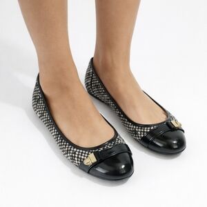 Coach Black and White Delphine Tweed Ballet Flats with Gold Hardware Size 9